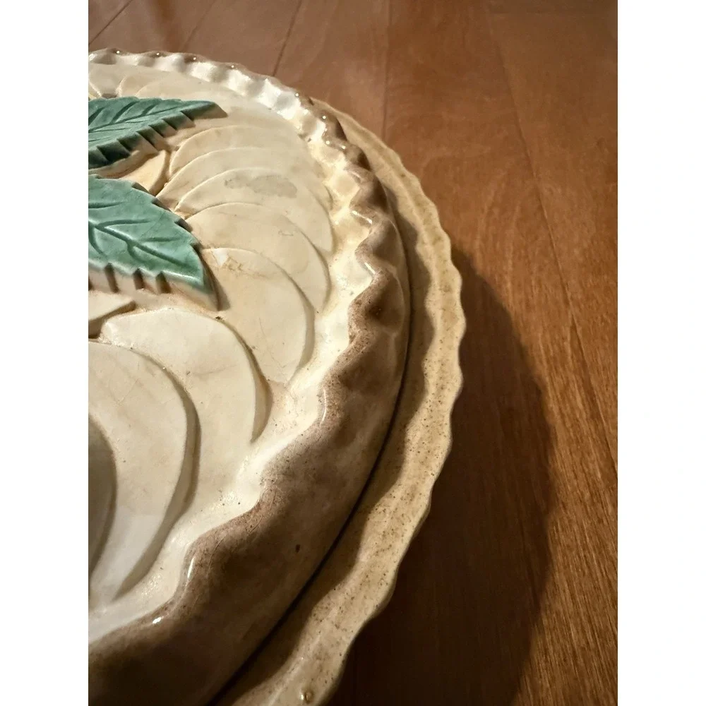 Vintage Ceramic Apple Pie Plate w/ Cover Lid Handed PaintServeware/Bakeware 12x5